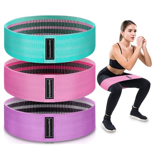 Exercise Bands, 3 Levels Fabric Resistance Bands for Working Out, Workout Bands Resistance for Women & Men, Multi-Colored Fabric Booty Bands for Leg Strength Training, Rehab, Yoga