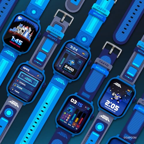 Mega Man Digital Gaming Smartwatch – Built from Mega Man™ 2, Classic & Arcade Modes, Non-Connected, Step Counter, Heart and Calories Tracking, Includes 2 Bands | Mini-Games Included, Camera Feature, Voice Recorder, Kids Wearable, Customizable Watch Faces