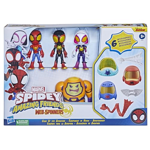 Spidey and his Amazing Friends Marvel Web-Spinners Gear Up for Adventure 4-Pack, 4-Inch Action Figures with 6 Accessories, Super Hero Toys for Kids 3+ ( Exclusive)