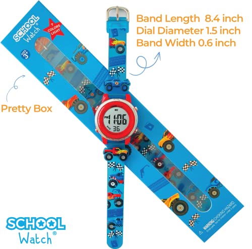 Preschool Collection Kids Digital Light Up Watch - Monster Trucks, Dinosaurs, Shark, Unicorn, Butterfly, Spider - Girls, Boys, Children, School