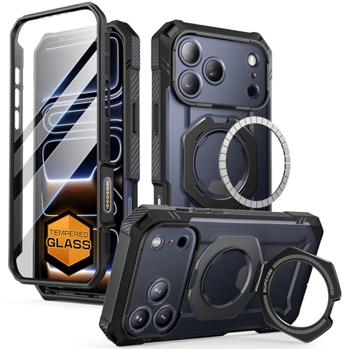 SUPCASE for iPhone 17 Pro Case with Tempered Glass Screen Protector (UBGrip Pro), [Camera Control Cover] [Compatible with MagSafe] [Built-in Kickstand] Full-Body Heavy Duty Magnetic Phone Case, Black
