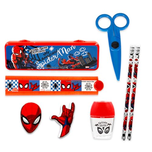Spiderman School Supplies for Boys Bundle w Pencils, Notebook, Folder, More | 10Pc Spider Man Back to School Essentials, Elementary Classroom Must Haves for Stationery, Organization Plus Tattoos, More