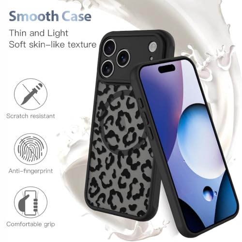 AIGOMARA Case Made for iPhone 17 Pro [Compatible with MagSafe] Black Leopard Pattern Design for Women Girls Men Soft TPU Bumper Hard PC Back Anti-Fall Shockproof Protective Slim Magnetic Cover