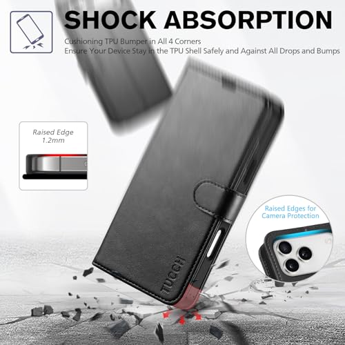 TUCCH Wallet Case for iPhone 17 Pro Max (6.9") 2025, RFID Blocking 4 Card Holders | Kickstand | Shockproof TPU Shell | PU Leather | Magnetic Closure | Protective Flip Folio Cover | Black