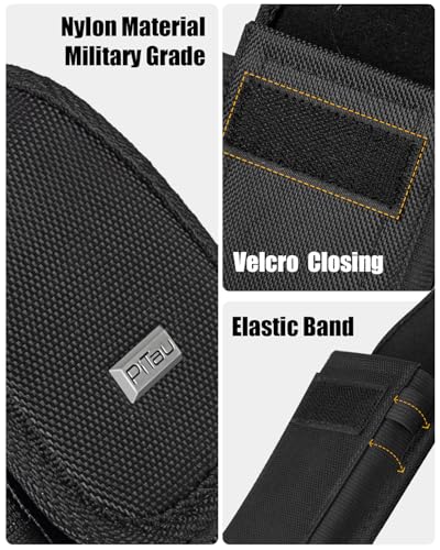 PiTau Holster for Samsung Galaxy Ultra S26 S25 S24 S23 S22 5G, Google Pixel Pro 7 8 9, Nylon Cell Phone Belt Holder Case with Clip, Pouch Fits Protective Cover, Extra Large, Black