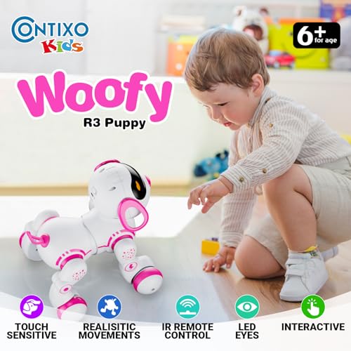 Contixo R3 Robot Dog Toy for Kids - Interactive Remote Control Smart Dancing Robotic Pet for Boys & Girls Ages 3-12 - Pink