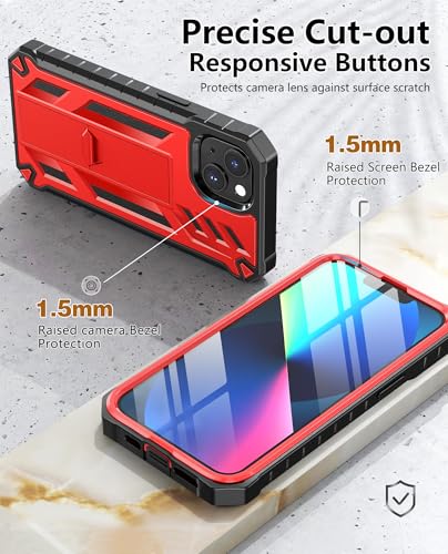SOiOS for iPhone 13/14/15 Phone Case: for iPhone 16e Protective Cover with Built-in Kickstand | Heavy Duty Military Grade Hard Protection Shock Proof | Durable Dual-Layer Design Red