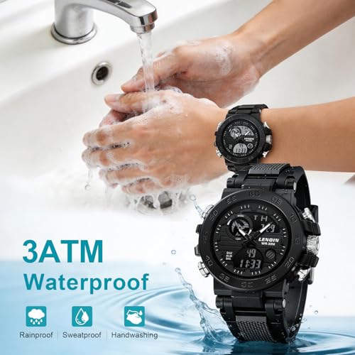 LN LENQIN Mens Watches Digital Military Watch for Men Stopwatch Army Survival Tactical Sports Outdoor Big Face Waterproof Men's Wrist Watches with LED Backlight/Timer/Alarm/Date