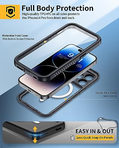 Lanhiem Magnetic for iPhone 14 Pro Max Case, Waterproof Dustproof Case with Built-in Screen Protector Compatible with Magsafe, Full Body Protective Cover for iPhone 14 Pro Max 6.7 inch -Black