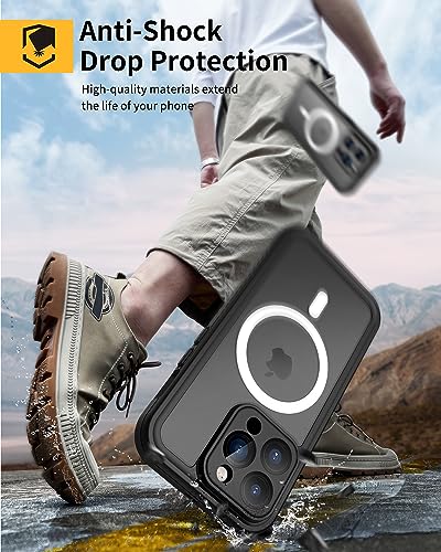 Lanhiem Magnetic for iPhone 14 Pro Max Case, Waterproof Dustproof Case with Built-in Screen Protector Compatible with Magsafe, Full Body Protective Cover for iPhone 14 Pro Max 6.7 inch -Black