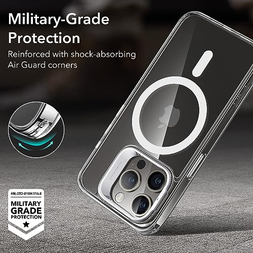 ESR for iPhone 15 Pro Case, Compatible with MagSafe, Military-Grade Protective Clear Case for iPhone 15 Pro,Built-in Stash Stand Phone Case, Scratch-Resistant Back Cover, Classic Series,Clear