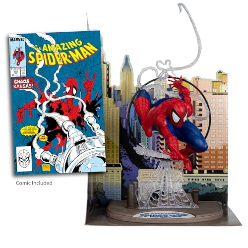 McFarlane Toys - Marvel Spider-Man 1:6th Scale Posed Figure with Scene & Comic (Based on The Amazing Spider-Man #301) | Backdrop scene, comic
