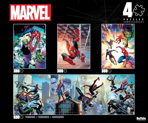 Buffalo Games - Marvel Spider-Man - 4 Pack, 300-500 Piece Jigsaw Puzzles | For Adults, Includes Poster, Recycled Board, Giftable, Frameable Art