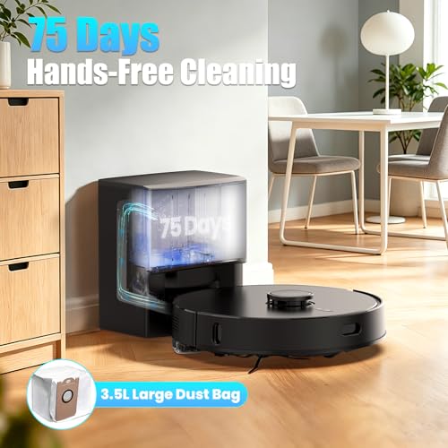 E10+ Robot Vacuum and Mop Combo Self‑Emptying with 8000Pa Suction, LiDAR Navigation, Home Mapping, 75‑Day Capacity, 150 Mins Runtime, APP & Voice Control Robot Vacuum Cleaner for Hair, Floors, Carpets