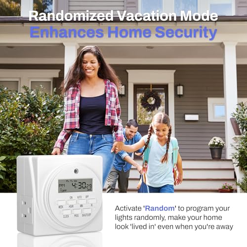 BN-LINK Indoor Digital Timer Outlet, Dual Outlet 7 Day Programmable Li ...