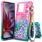 Designed for Motorola Moto G-2025/2026 & Moto G Play 2026 Case, Pink/Aqua | Bling Sparkly Glitter Floating Liquid Cute Phone Cover for Women Girls Kids with Diamond Wrist Strap Lanyard