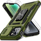 DEERLAMN Case for iPhone 13/iPhone 14 6.1-Inch with Slide Camera Cover+Screen Protector(2 Packs),Rotated Ring Kickstand Military Grade Shockproof Protective Cover-Olive Green
