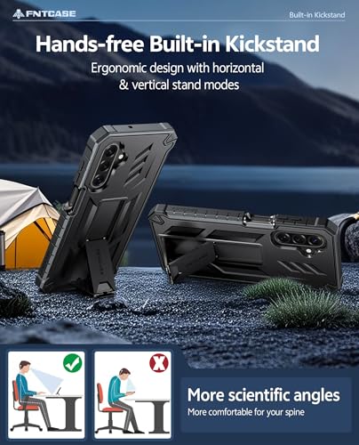 FNTCASE for Galaxy A17-5G Phone Case: for Samsung Galaxy A17 with [Built-in Screen Protector & Kickstand] [Military-Grade Drop Protection] Heavy Duty Protective Shockproof TPU Cell Phone Cover (Black)