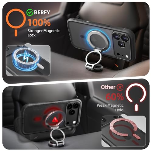 BERFY for iPhone 17 Pro Max Case, Compatible with Magsafe, Black | Built-in Privacy Screen Protector, Full Camera Protection, Shockproof Full Body Translucent Matte Magnetic Phone Case 6.9"