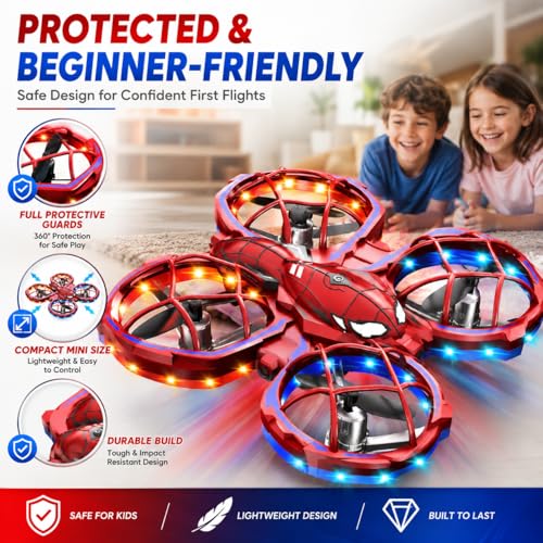 Spider Mini Drone for Kids, RC drone with LED Lights, Indoor & Outdoor Flying Toy for 8-12 Years Old Boys, 3 Speeds Mode, 360° Flips, Auto Hovering, Headless Mode, Easter Birthday Gifts for kids