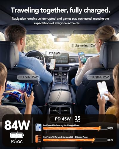 Retractable Car Charger,Car Phone Charger USB C Fast Charge,Cigarette Lighter USB Charger Car Accessories for Women,Road Trip Essentials Gift for Men,Car Charger for iPhone 17/16/15,Galaxy S26,Pixel