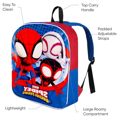 Spiderman Backpack for Boys 4-8yrs w/Padded Straps & Large Compartment - Kindergarten Backpack for Boys, Includes Spidey Water Bottle, 3D Puffy Stickers & More - Toddler Spiderman Backpack, Medium