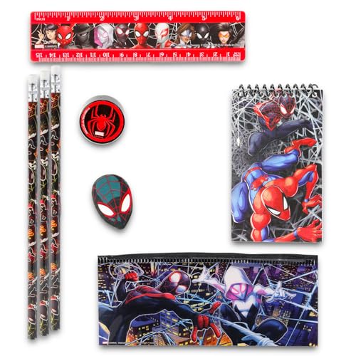 Spiderman School Supplies for Boys Bundle w Notebook, Folder, Pencils, More | 11Pc Spider Man Back to School Essentials, Elementary Classroom Must Haves for Stationery, Organization Plus Stickers, More