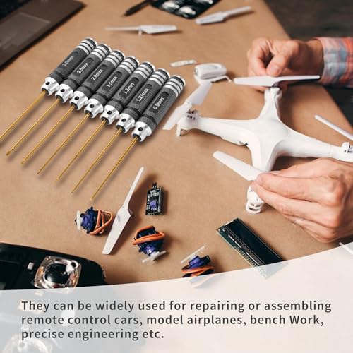 Professional RC Titanium Plated Ti Coated Hex Screwdriver Set - 7PCS Precision Hexagon Allen Kit (0.9-3.0mm) for RC Car, Drone, Helicopter, Durable RC Tool Kit