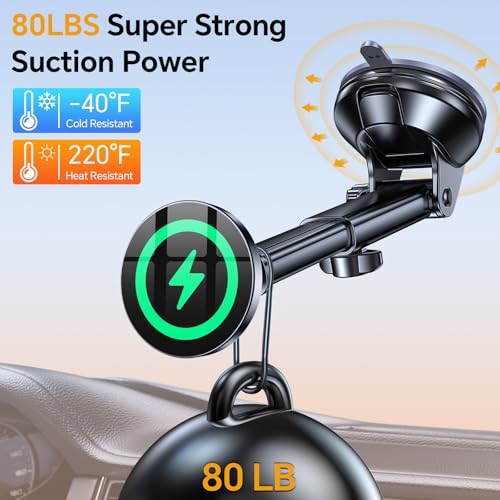 Coolpow for MagSafe Car Mount Charger【Ultra Magnet】Magnetic Phone Holders for Your Car Charger Magnetic Wireless Car Phone Holder Charger Car Accessories for Women Cell Phone Mount for iPhone 17 16 15