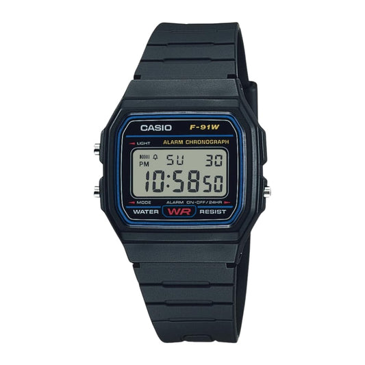 Casio F91W Series | Digital Watch | Water Resistant | LED Light | 1/100 SEC Stopwatch | Regular Time Keeping (HR, Min, SEC, PM, Date, Day) | Daily Alarm | Lightweight | 7 Year Battery