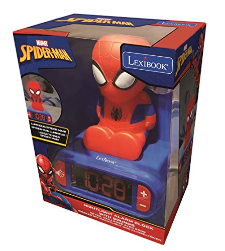 LEXiBOOK, Spider-Man Nightlight Alarm Clock, RL800SP | Sounds & Melodies, LCD Backlit screen, Luminous, Snooze, Blue