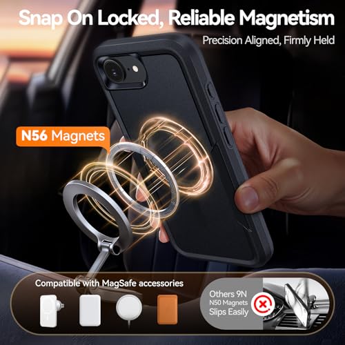 Protective Case for iPhone 17e [with Screen Protector], Heavy Duty Shockproof & 2-Layer Military-Grade Protection Phone Cover [Fit for MagSafe Accessories], for iPhone 17 e 6.1", Black