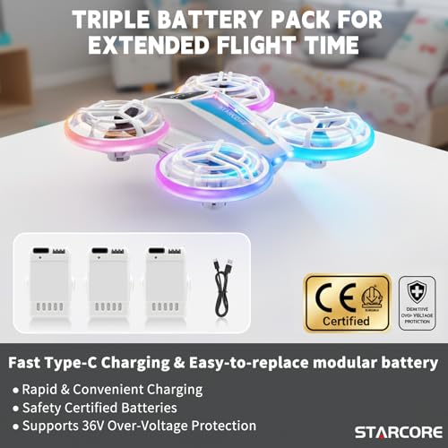 Drone for Kids–World's First Dual Module Lighting Kids Drone, 3pcs Batteries Starship Kids Drone,One-Key Takeoff,360° Flip,Auto-spin,Type-C Charging, Unique kids drones for age 6-8,8-12