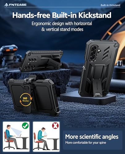 FNTCASE for Samsung Galaxy A17-5G Case: Military Grade Rugged Cell Phone Cover with Kickstand & Belt Clip Holster | Shockproof TPU Protection Bumper Matte Textured for Galaxy A17 Cases 6.7 inch -Black