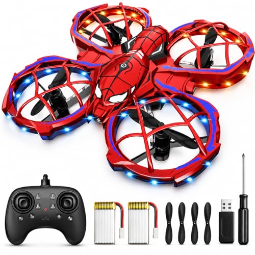 Spider Mini Drone for Kids, RC drone with LED Lights, Indoor & Outdoor Flying Toy for 8-12 Years Old Boys, 3 Speeds Mode, 360° Flips, Auto Hovering, Headless Mode, Easter Birthday Gifts for kids