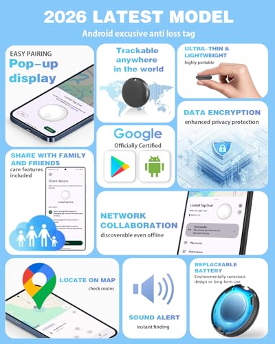 Air Tags for Android,Air Tags-4 Pack Android,2 Year Battery Life,Air Tracker Tags with 4 Case,Google Find Trackers for Google'S Find Hub App,IP65 Waterproof Luggage Tracker for Keys