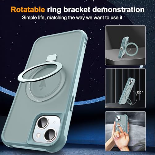 SKYLMW Compatible with iPhone 15 Case with Invisible Magnetic O-Ring Stand Military-Grade Translucent Case for iPhone 15 6.1" [Compatible with Mag-Safe][Great Grip Feeling], Blue