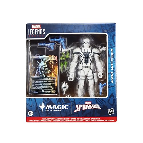 Marvel Legends Series Magic: The Gathering Agent Anti-Venom, Spider-Man Action Figure plus Exclusive Foil Trading Card, Red and Black