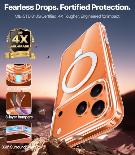 TORRAS Ostand for iPhone 17 Pro Case Clear Magnetic, Fit for MagSafe, 4X Military Drop Protection, Camera Control, Slim Phone Case for iPhone 17 Pro with Kickstand, Anti Yellowing Cover 6.3", Clear