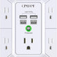 USB Wall Charger, Surge Protector, QINLIANF 5 Outlet Extender with 4 USB Charging Ports (4.8A Total) 3-Sided 1680J Power Strip Multi Plug Outlets Wall Adapter Spaced for Home Travel Office(2U2C),White