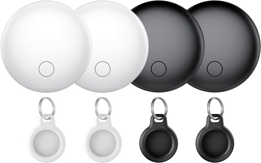 Air Tracker Tags 4-Pack, Item Finders Work for Apple Find My APP(iOS Only) Tracker Tags for Keys, Luggage, Backpack etc,Replaceable Battery Last 1 Year, IP67 Waterproof Round Tag with Holder Keychain