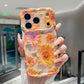 XIZYO Case for iPhone 17 Pro, Colorful Retro Oil Painting Flower Cute Floral Aesthetic Curly Wave Frame Laser Glossy Reflective Exquisite Stylish Protective Cover Women Girls-Sunflower/Yellow