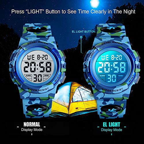 cofuo Kids Digital Watch for Boys Girls, Boys Watches Ages 3-17,Sport Outdoor Watch for Kid, 50M Waterproof Analog Multifunctional Chronograph LED Alarm Stopwatch Silicone Band, Kids Gift