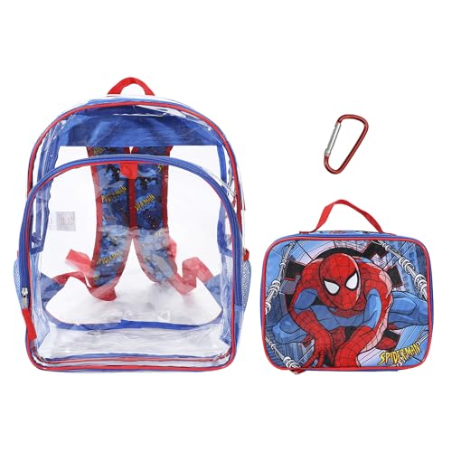 Bioworld Spider-Man Classic 2-Piece 16" Kids Clear Backpack & Lunch Box Set For School And Travel