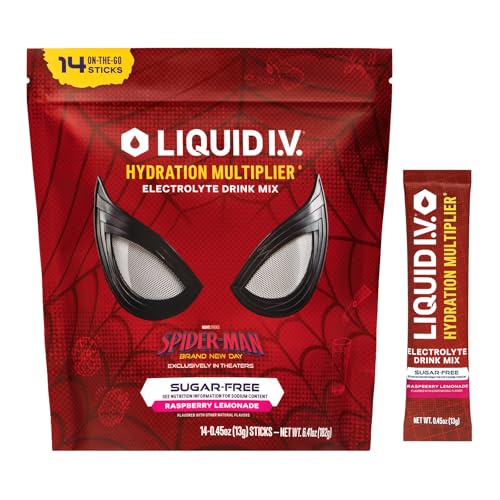 Liquid I.V. Sugar Free Electrolyte, Spider-Man Raspberry Lemonade, 14 Count | Scientifically Formulated | Clinically Proven Hydration | Zero Sugar | No Artificial Sweeteners | Non-GMO | Powder Drink Mix