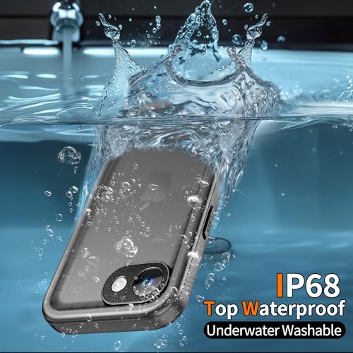 Cozycase TOP Military Protective IP68 Waterproof Case for iPhone 16e/iPhone 17e Heavy Duty 360 Shockproof Full Body with Screen Camera Protector Double Dustproof Hard Tough Front Back Cover Black