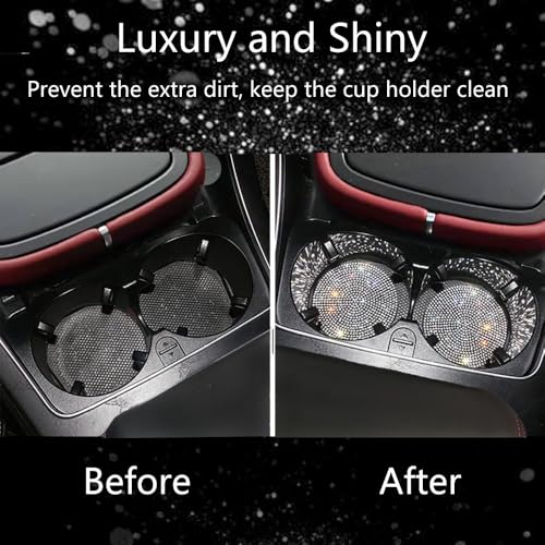 NBTEPEM 2pcs Bling Car Cup Holder Coaster, 2.75 inch Anti-Slip Shockproof Universal Fashion Coasters Insert Crystal Rhinestone Automotive Interior Accessories for Women (2 pcs, White)