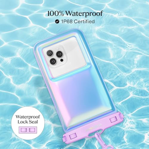 VELVET CAVIAR Waterproof Phone Pouch with Lanyard | IP68 Floating Case for iPhone & All Phones | Dry Bag for Snorkeling, Beach, Kayaking | Travel & Cruise Essentials for Women (Lavender Holo)