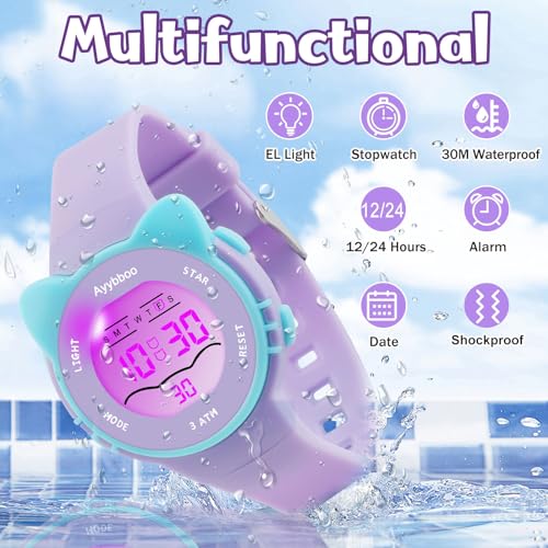 Kids Digital Analog Watches for Girls Boys, 7 Color Lights Waterproof Cute Wristwatches for Kids with Alarm Stopwatch, Great Present for Girls Boys Ages 5-13