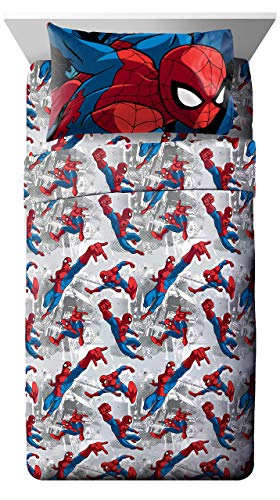 Marvel Spiderman Twin Comforter Set 4 Piece Kids Bedding for Boys, Multi | Bed in a Bag, Comforter Sheets Pillowcase, Official Product, Soft Microfiber, Machine Washable, Easy Care, Boys Gift